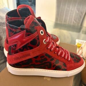 Zadig & Voltaire Red and Black Leopard Sneakers